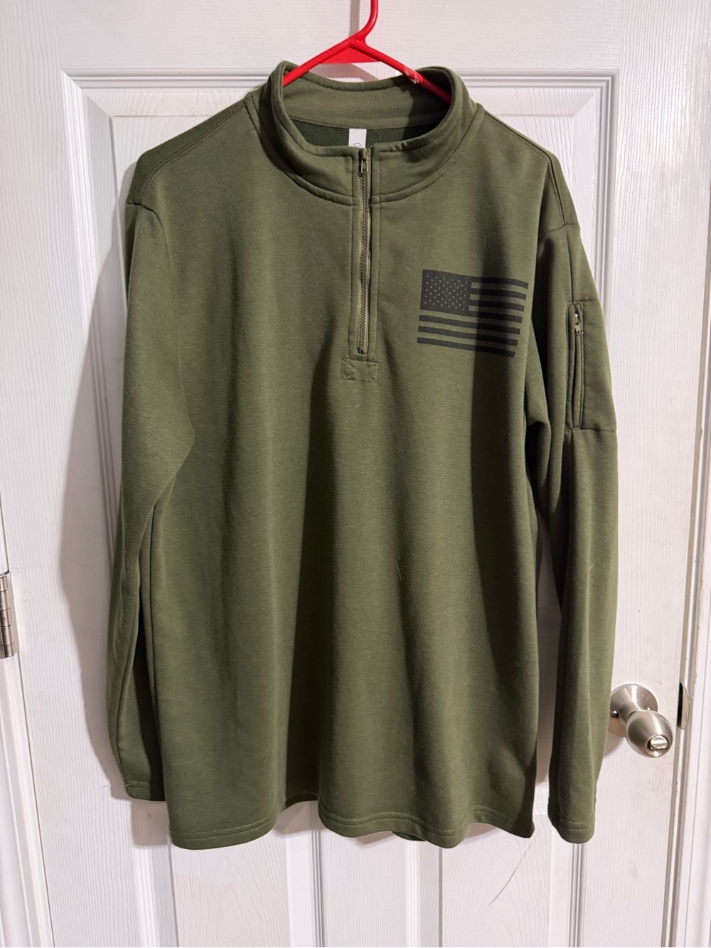 Men's Olive Green Half-Zip Flag Pullover Sweater